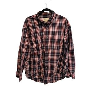 Vintage EDDIE BAUER Mens Button Down Shirt Plaid Blue Red Heavyweight Sz L